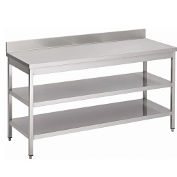 Table adossée avec 2 étagères basses