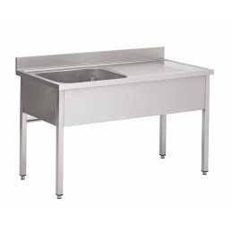 Sink on legs without under shelf, with 1 basin and 1 draining board