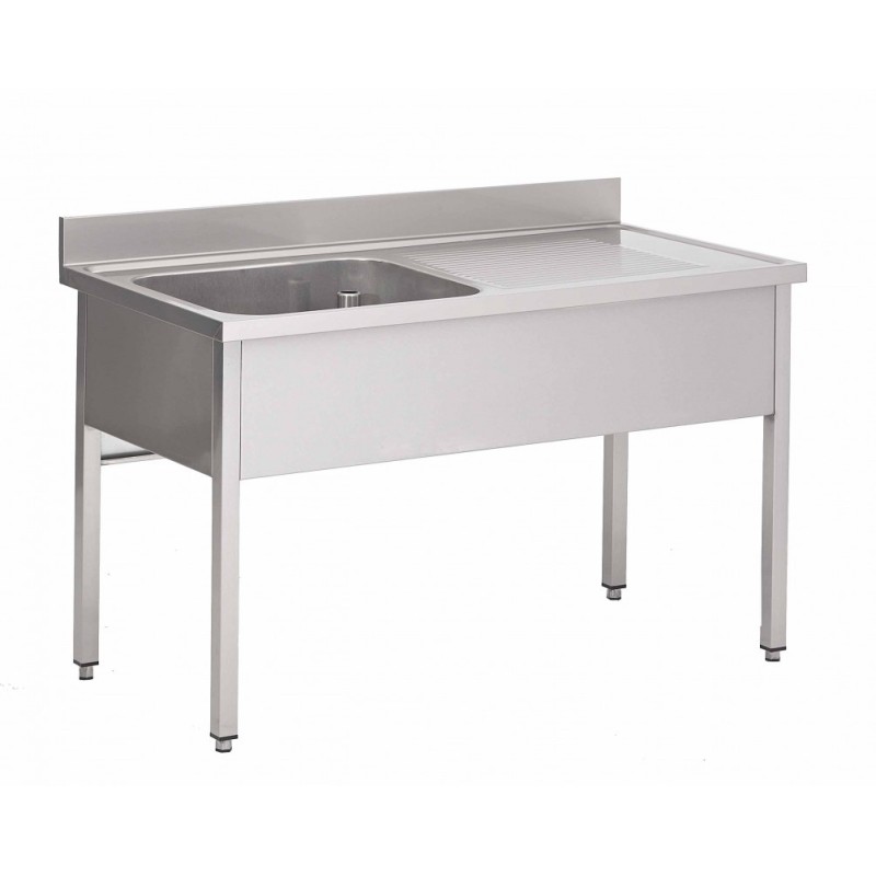 Sink on legs without under shelf, with 1 basin and 1 draining board