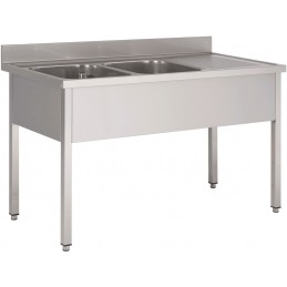 Sink on legs without under shelf, with 2 basins and 1 draining board