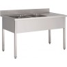 Sink on legs without under shelf, with 2 basins and 1 draining board