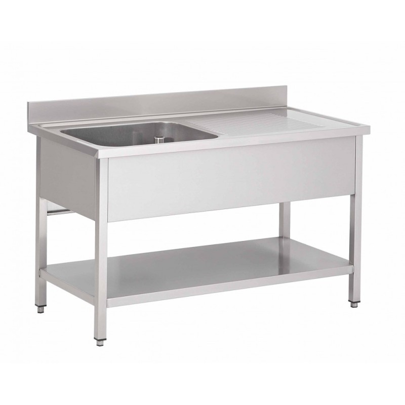 Sink on legs with under shelf, 1 basin and 1 draining board