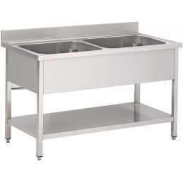 Sink on legs with under shelf, 2 basins and without draining board