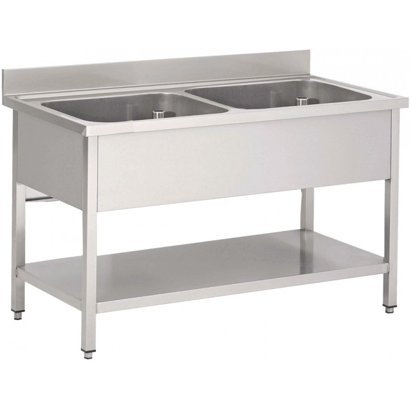 Sink on legs with under shelf, 2 basins and without draining board