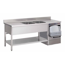 Sink on legs with under shelf, 2 basins, 2 draining boards and space for a dishwasher