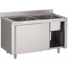 Sink on cabinet, with 2 basins and without draining board
