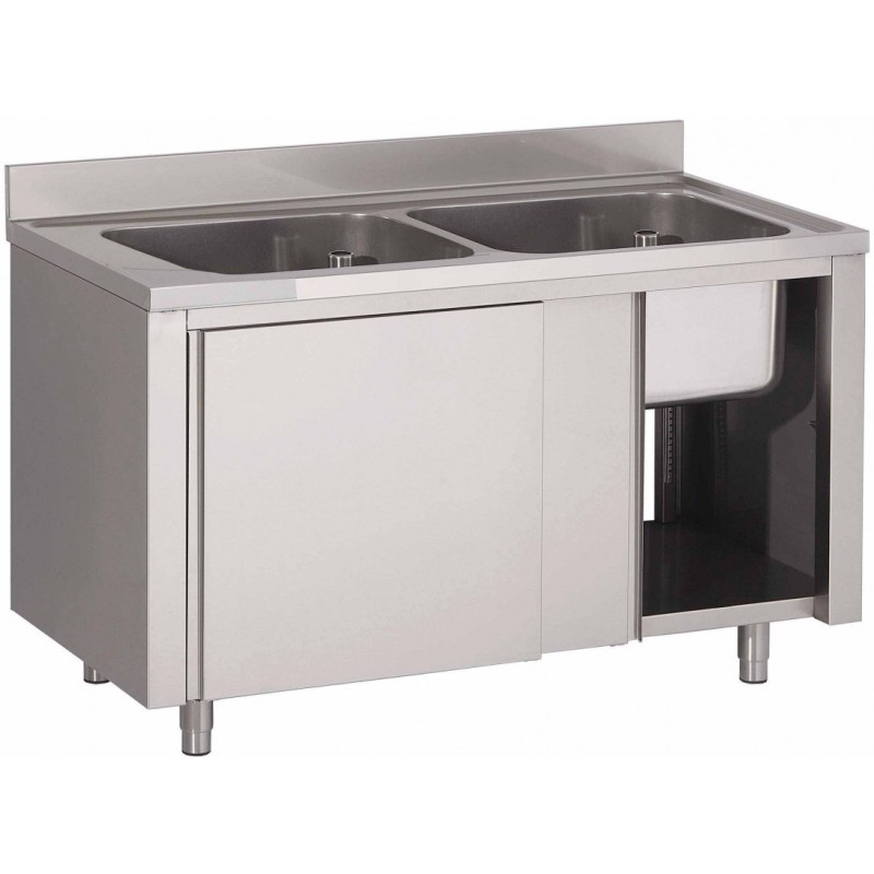 Sink on cabinet, with 2 basins and without draining board