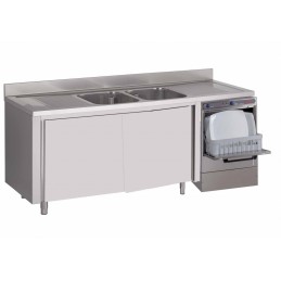 Plonge sur armoire, avec 2 bacs, 2 égouttoirs et espace pour lave-vaisselle
