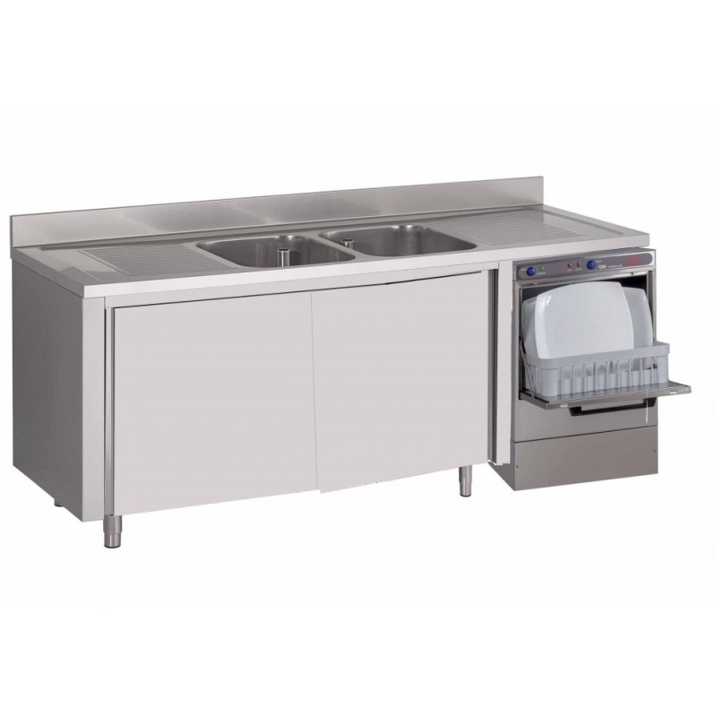 Spoeltafel op kast, met 2 bakken, 2 verlekken en ruimte voor vaatwasser