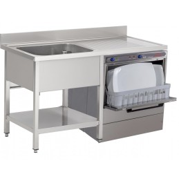 Sink on legs with under shelf, 1 basin, 1 draining board and space for a dishwasher