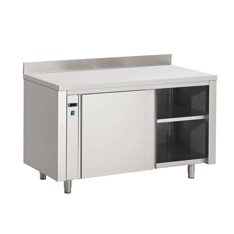 Armoire basse adossée chauffante à portes coulissantes