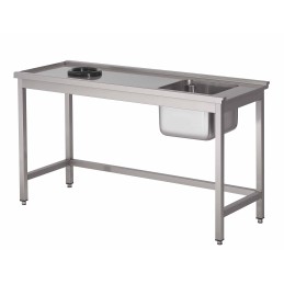 Dishwasher table with tub and waste disposal hole
