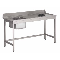 Table pour lave-vaisselle avec bac, trou vide-ordures et dosseret