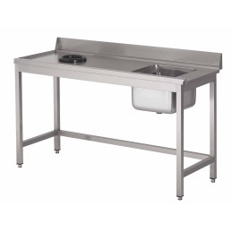 Table pour lave-vaisselle avec bac, trou vide-ordures et dosseret