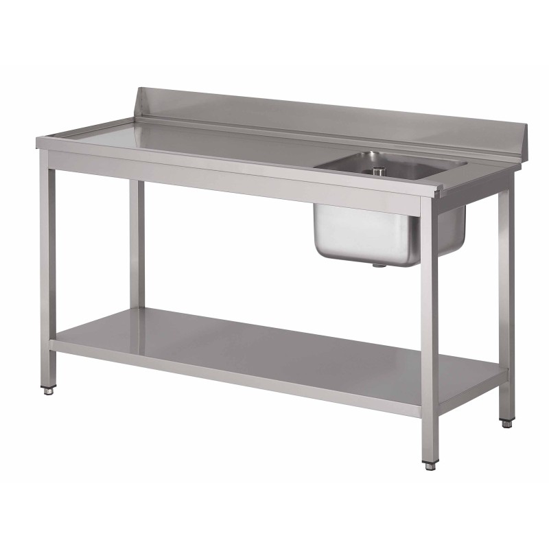 Dishwasher table with backsplash, tub, and under shelf