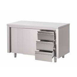 Central cupboard with sliding doors and 3 drawer unit