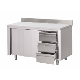 Cupboard with backsplash, sliding doors and 3 drawer unit