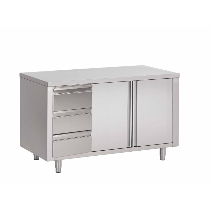 Central cupboard with hinged doors and 3 drawer unit