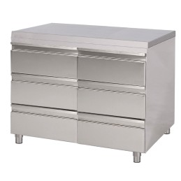 Armoire centrale à 2x3 tiroirs en inox