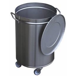 Mobile stainless steel waste bin with lid (without pedal)