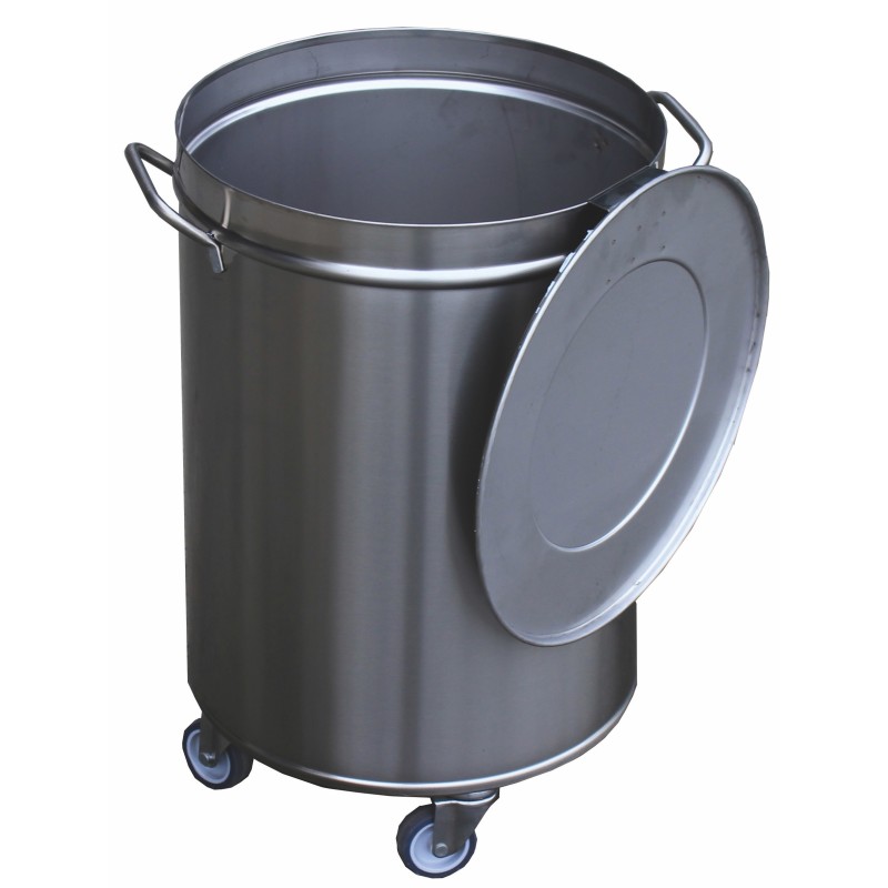 Mobile stainless steel waste bin with lid (without pedal)