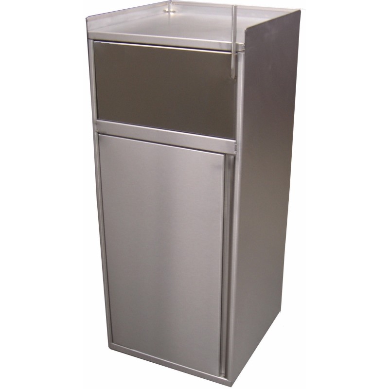 Meuble poubelle inox pour snack avec porte pivotante (100 L)