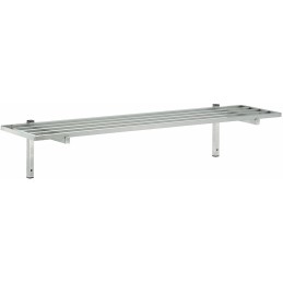 Stainless steel slatted wall shelf without adjustable uprights