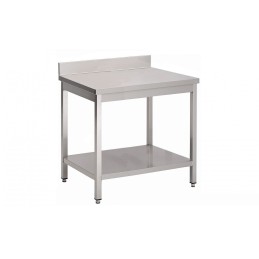Inox tafel met achterboord en 1 onderblad (aanpasbaar)