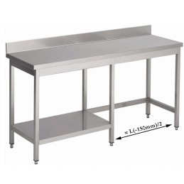 Inox tafel met achterboord en half onderblad (aanpasbaar)