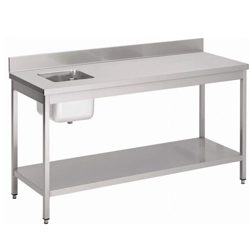 Table du chef adossée avec 1 étagère basse en inox (personnalisée)