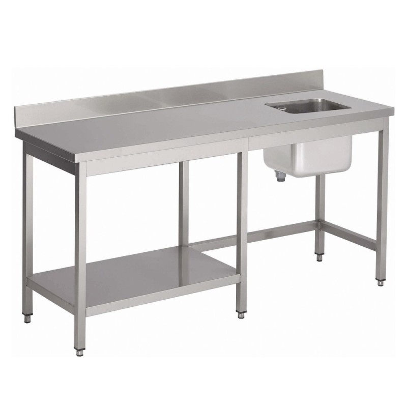 Table du chef adossée avec demi-étagère basse en inox (personnalisée)