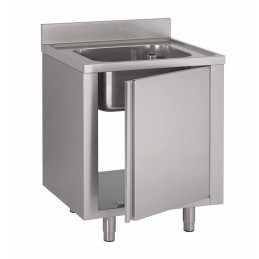 Inox spoeltafel op kast, met spoelbak(ken) en afdruiprek(en) (aanpasbaar)