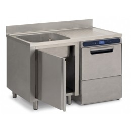 Inox spoeltafel op kast, met spoelbak(ken), afdruiprek(en) en ruimte voor vaatwasser (aanpasbaar)
