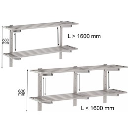 Inox Regelbaar open muurrek, 2 niveaus (aanpasbaar)