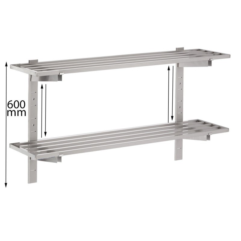 Inox Regelbaar open muurrek, 2 niveaus (aanpasbaar)