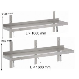 Inox Regelbaar vlak muurrek, 1 niveau (aanpasbaar)