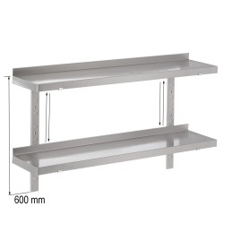 Etagère murale pleine réglable, 2 niveaux en inox (personnalisée)