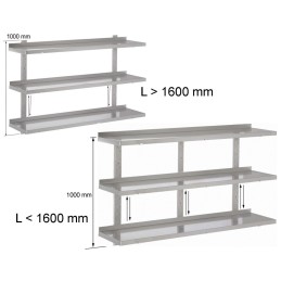 Etagère murale pleine réglable, 3 niveaux en inox (personnalisée)