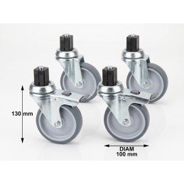 Kit de 4 roues PVC, dont 2 avec frein (⌀100 mm)