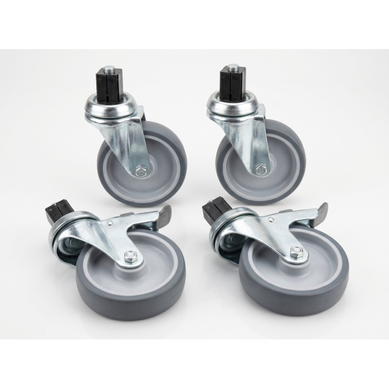 Set van 4 PVC-wielen, waarvan 2 met remmen (⌀125 mm)