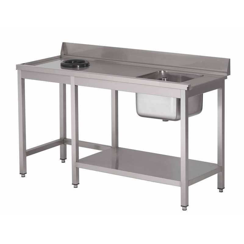 Dishwasher table with backsplash, tub, waste disposal hole and under shelf (custom)