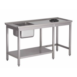 Dishwasher table with tub, waste disposal hole and under shelf (custom)