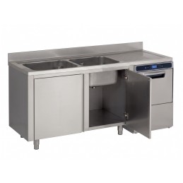 Inox Spoeltafel op kast, met 2 bakken, 1 verlek en ruimte voor vaatwasser